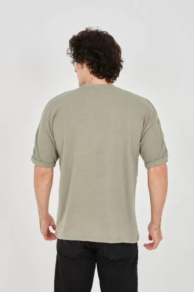 Unisex Jakar Kumaş Rahat Kol T-Shirt - Açık Yeşil