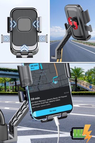 BUFFER® Motor,Motosiklet,Bisiklet ,Scooter İçin 360 Derece Dönebilen Dikiz Aynası Versiyonu Telefon Tutucu Aparat