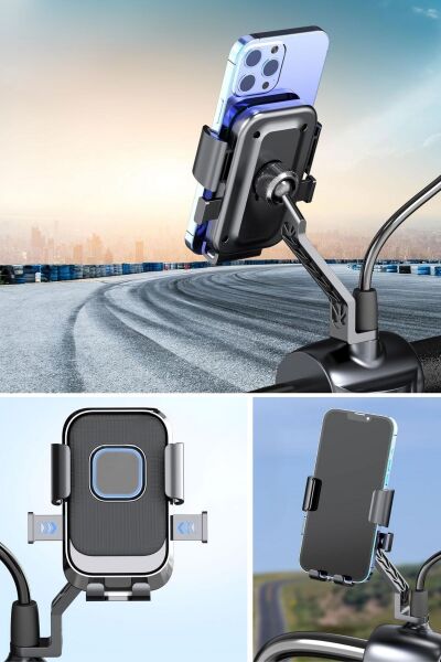 BUFFER® Motor,Motosiklet,Bisiklet ,Scooter İçin 360 Derece Dönebilen Dikiz Aynası Versiyonu Telefon Tutucu Aparat