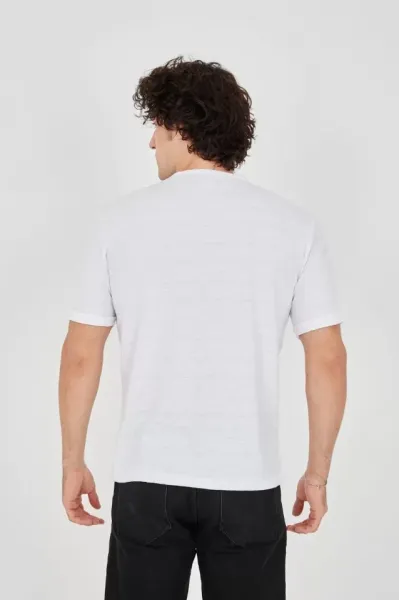 Unisex Jakar Kumaş Slim Fit T-Shirt - Beyaz