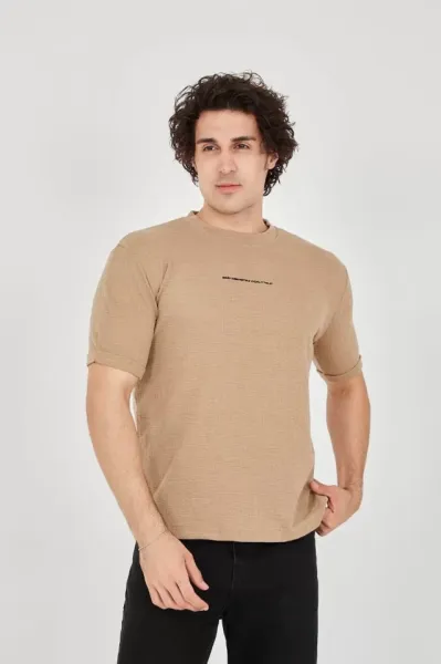 Unisex Jakar Kumaş Slim Fit T-Shirt - Kahverengi