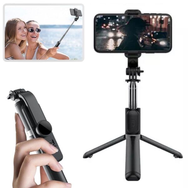 BUFFER® Masaüstü Tripod Olabilen Telefon Tutuculu Kablosuz Kumandalı Selfie Çubuğu