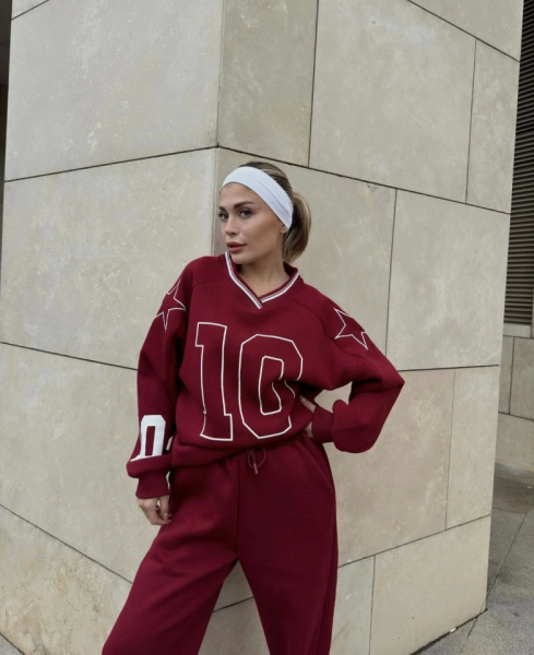 V Yaka Üç İplik Sweat Takım - Bordo