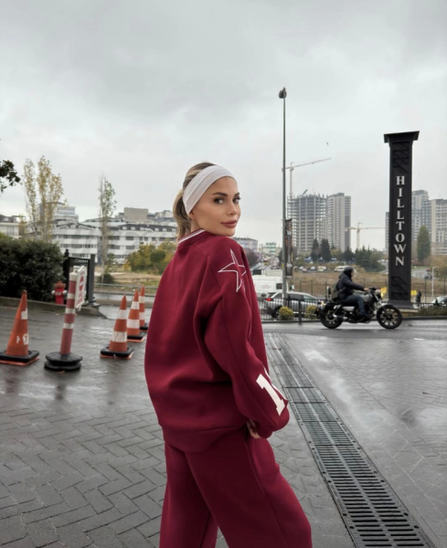V Yaka Üç İplik Sweat Takım - Bordo