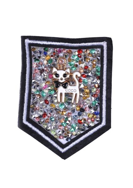 Aplike Ütü İle Yapışan Taşlı Kedi Arma 5 cm