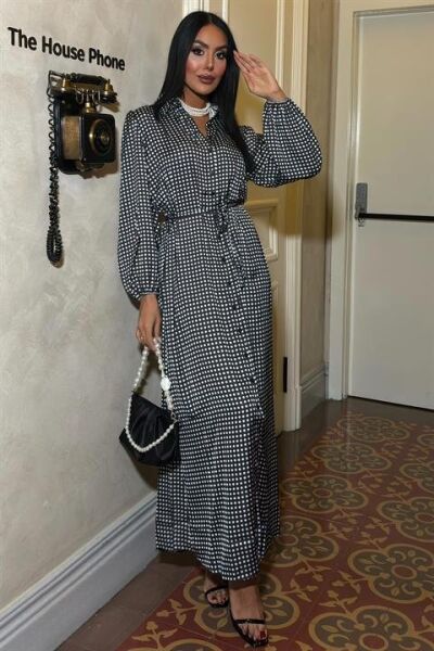 Ethereel Desenli Saten Elbise 2638-8