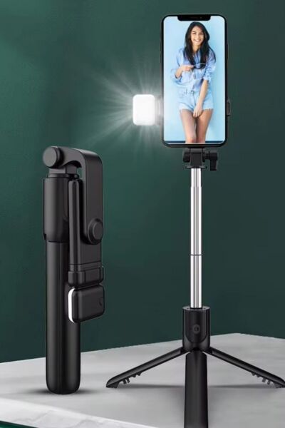 BUFFER® Kendiliğinden LED Işıklı Kumandalı Uzayabilen Selfie Çubuğu,Masa Üstü Tripod