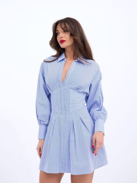 6558 ELBİSE-MAVİ BEYAZ ÇİZGİLİ