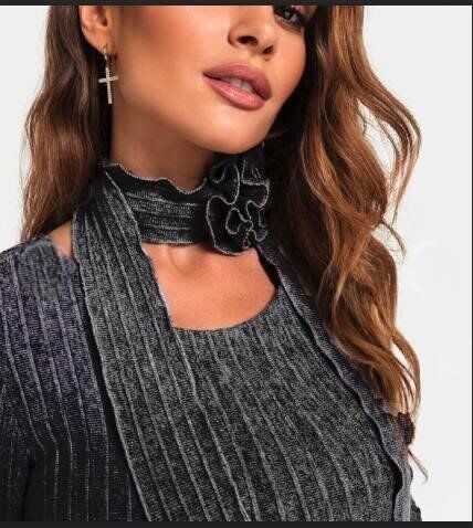 Kadın Eskitme Detay Fular Dahil Fırsat ürün Midi Boy Elbise