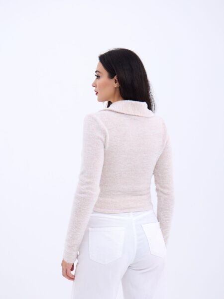 42531 TRİKO SİMLİ YAKALI CROP-EKRU