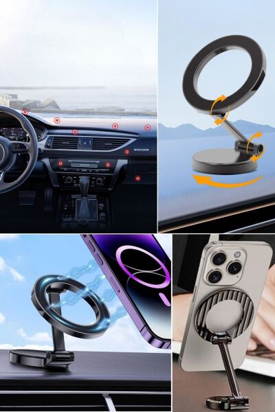 BUFFER® Tüm Telefonlarla Uyumlu Manyetik Araç Telefonu Tutacağı Katlanır 360 Derece Dönen Telefon Standı