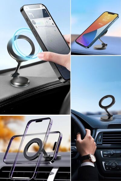 BUFFER® Tüm Telefonlarla Uyumlu Manyetik Araç Telefonu Tutacağı Katlanır 360 Derece Dönen Telefon Standı