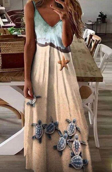 Kadın Süprem Kumaş Dijital Baskılı Askılı Elbise