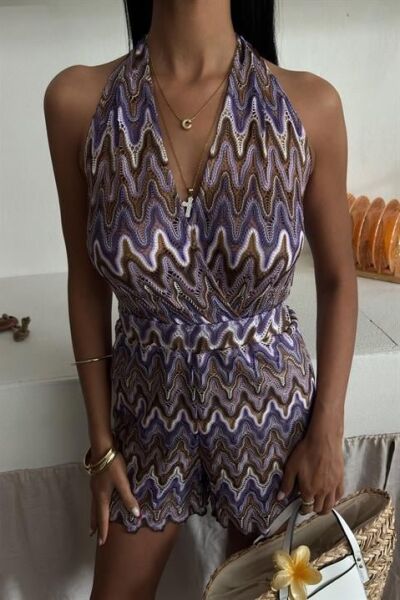 Zikzak Desenli Multi Renk Geçişli Mini Tulum 1365