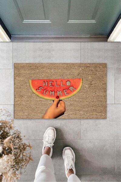 Bej Kapı Önü Paspası Hello Summer Dilim Karpuz Desen  K-3264