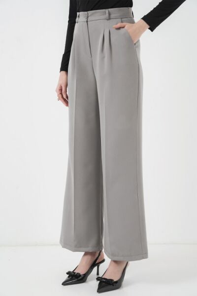 6647 Bol Paça Kumaş Pantolon - Gri