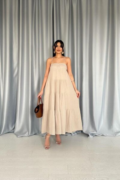 Taş Askılı Parçalı Müslin Elbise