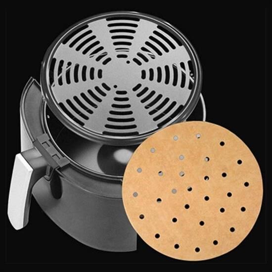 BUFFER® 50 Adet Air Fryer Pişirme Kağıdı Tek Kullanımlık Gıda Pişirme Kağıdı Delikli Yuvarlak Model