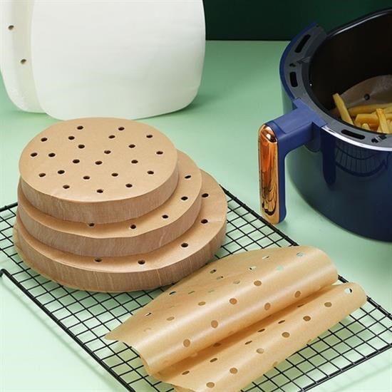 BUFFER® 50 Adet Air Fryer Pişirme Kağıdı Tek Kullanımlık Gıda Pişirme Kağıdı Delikli Yuvarlak Model