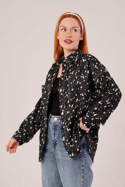 Eskitme Görünümlü Denim Siyah Gömlek