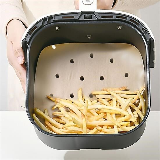 BUFFER® 200 Adet Air Fryer Pişirme Kağıdı Tek Kullanımlık Pişirme Kağıdı Delikli Kare Model
