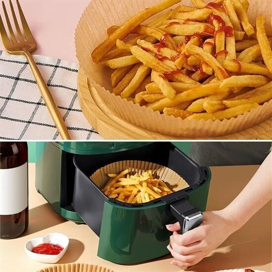 BUFFER®100 Adet  Air Fryer Pişirme Kağıdı Tek Kullanımlık  Yağlı Kağıdı Yuvarlak Tabak Model