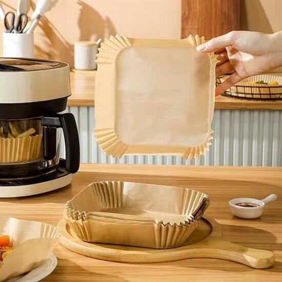 BUFFER® 100 Adet Air Fryer Pişirme Kağıdı Tek Kullanımlık  Gıda Yağlı Kağıdı Kare Tabak Model