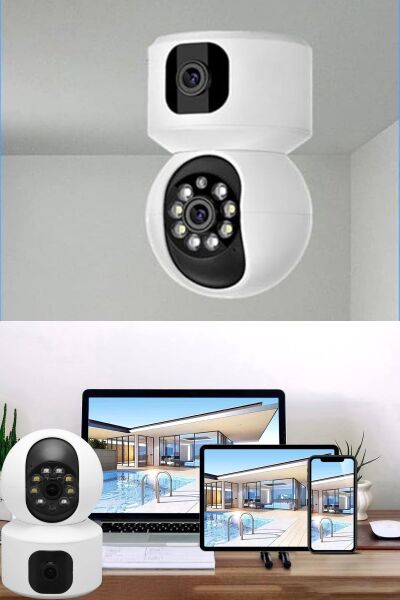 BUFFER® Çift Kameralı Wifi Bağlantılı Gece Görüşlü Ev Tipi Güvenlik Kamerası
