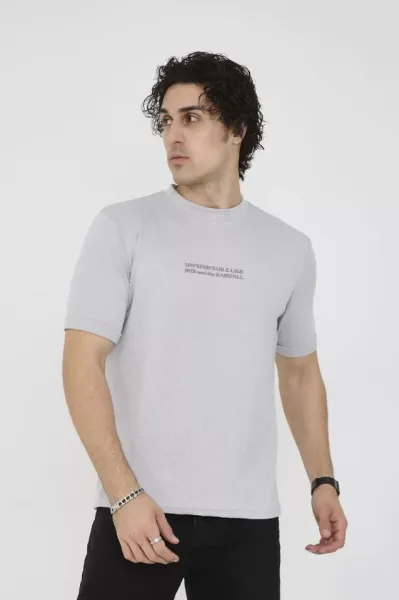 Unisex Bisiklet Yaka Slim Fit T-Shirt- Boyalı Gri
