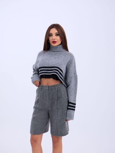 43241 TRİKO ÇİZGİLİ BALIKÇI CROP-GRİ-SİYAH