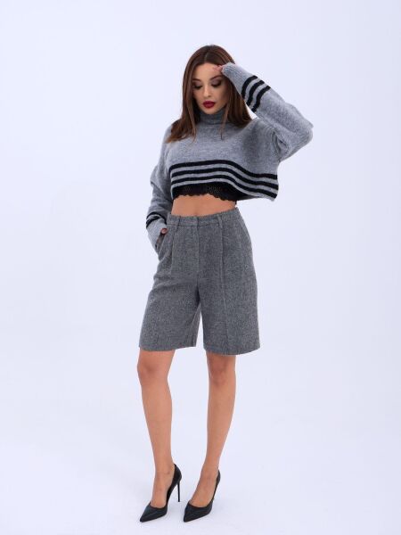 43241 TRİKO ÇİZGİLİ BALIKÇI CROP-GRİ-SİYAH