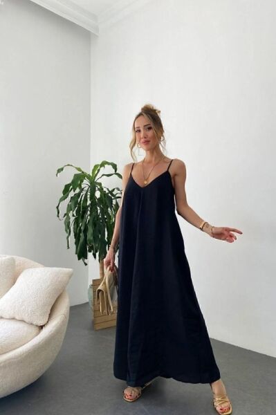 Kadın Ip Askılı V Yakalı Uzun Aerobin Elbise