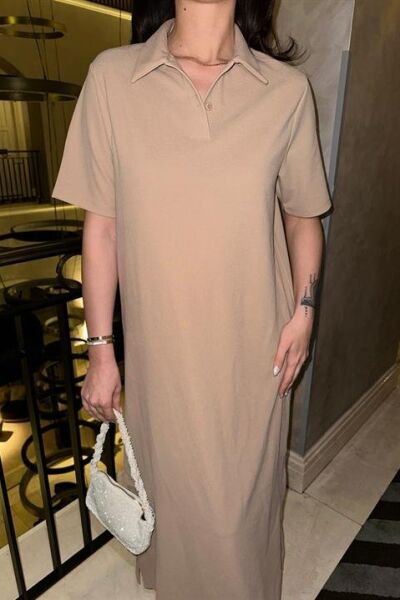 Manque Polo Yaka Yırtmaçlı Elbise 2689-8