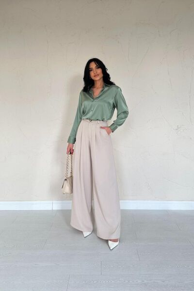 Bej Pileli Comfort Pantolon