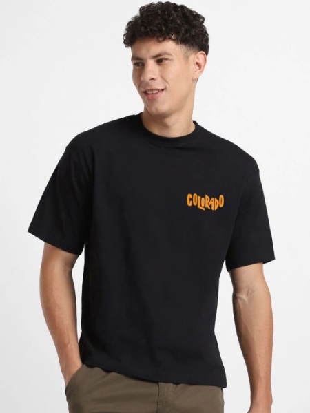 Erkek Baskılı Oversize T-shirt - Siyah