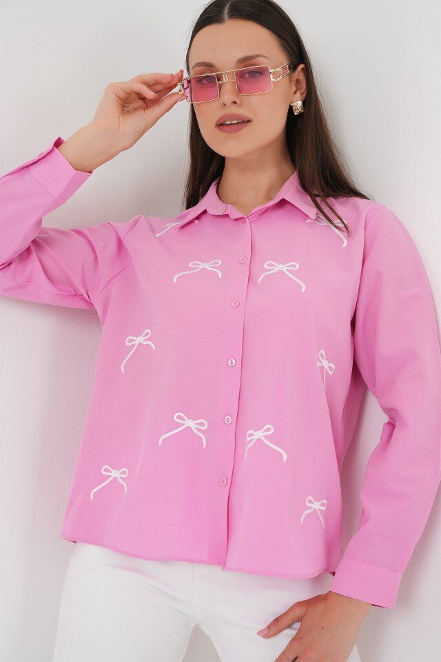 Fiyonk Detay Gömlek 20311 - Pembe
