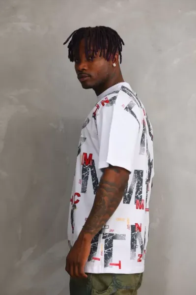 Unisex Baskılı Oversize T-Shirt - Beyaz