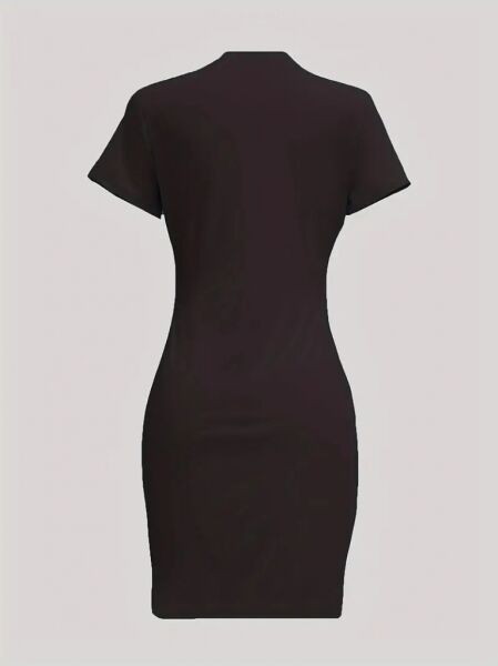 Kadın Kısa Kollu Queen Baskı Iki Iplik Mini Elbise