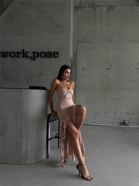 STRABLEZ SANDY ELBİSE YANLARI KATLI - Bej