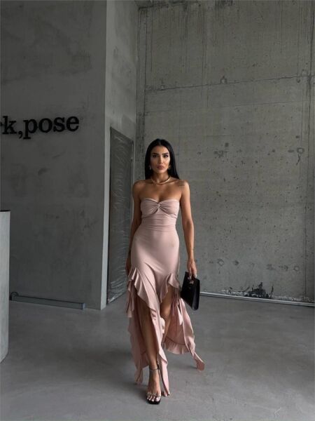 STRABLEZ SANDY ELBİSE YANLARI KATLI - Bej