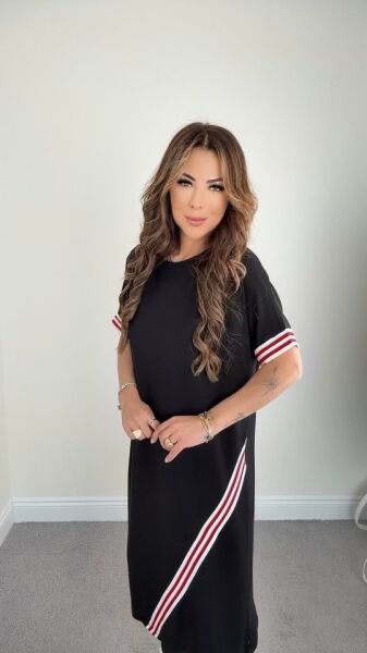 Kadın Kol Ve Etek şerit Detaylı Midi Boy Elbise