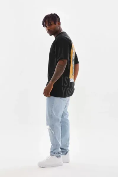 Unisex Baskılı Oversize T-Shirt - Siyah